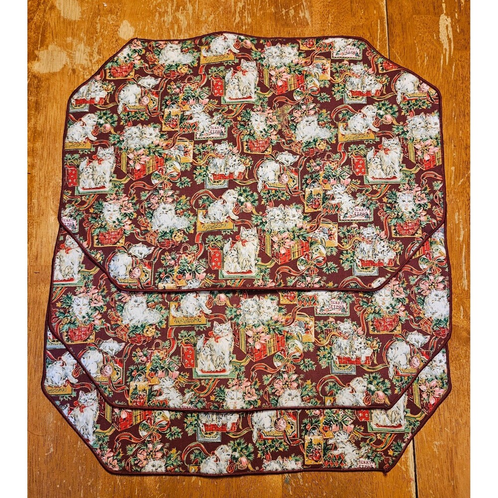Set of 3 Christmas Cats Place Mats Table Decor Serving Holiday Dinner Kittens